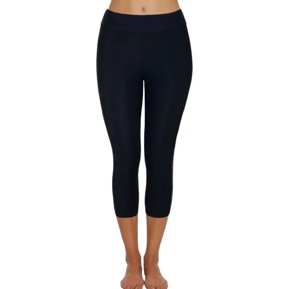Hilor Womens High Waist UV Rash Guard Pants Crop Swim Capri Tights Plus Size 18 - Picture 1 of 9